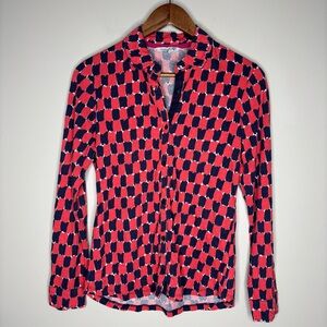 Boden Long Sleeve Button Down Red & Navy Printed Shirt